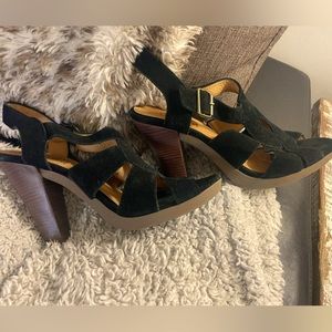Black suede Michael Kors strappy heeled sandals.  Size 9